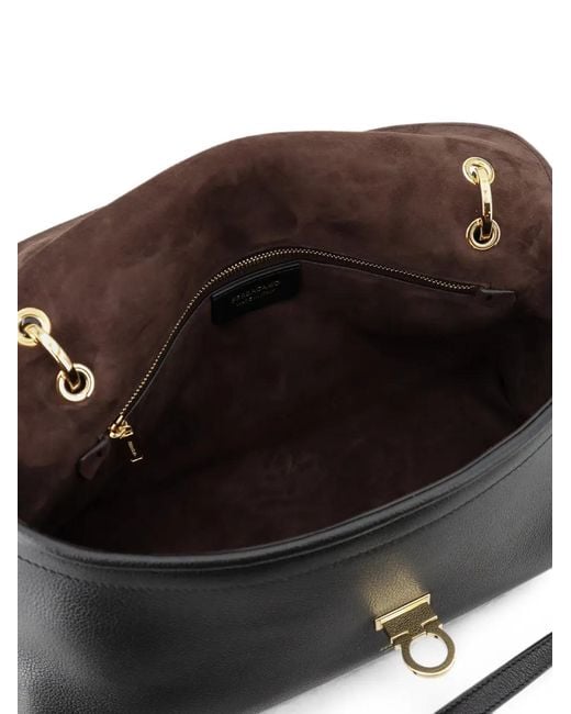 Ferragamo Black Gancini Pebbled-Leather Shoulder Bag