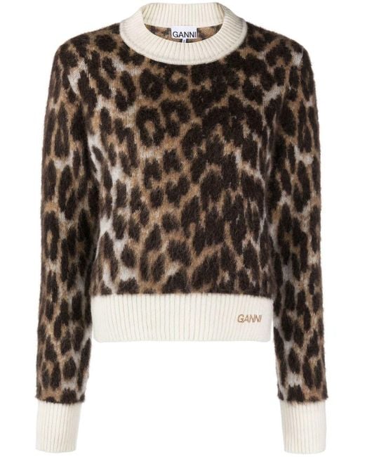 Ganni Leopard-print Jumper in Brown (Black) | Lyst