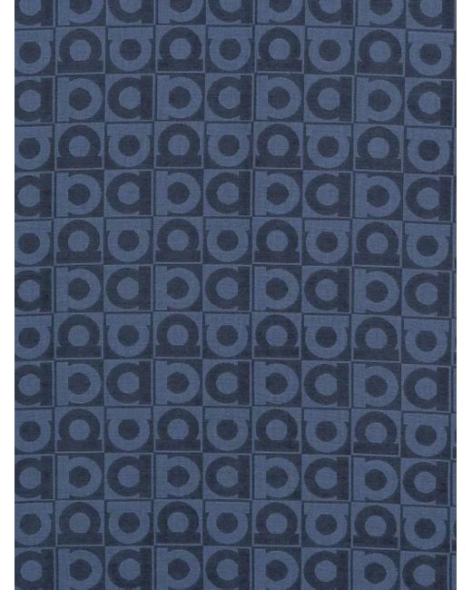 Ferragamo Blue Printed Wool Scarf for men