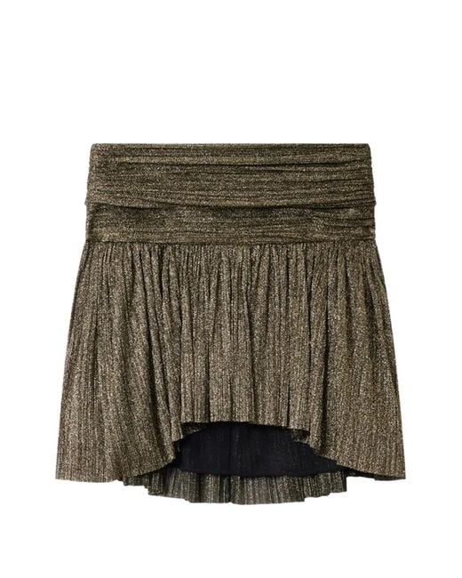 Isabel Marant Green Eloise Smocked Metallic-Effect Skirt