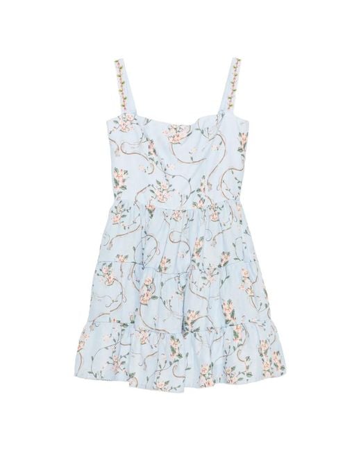 Agua Bendita Blue Robe Courte Lima À Fleurs Et Volants
