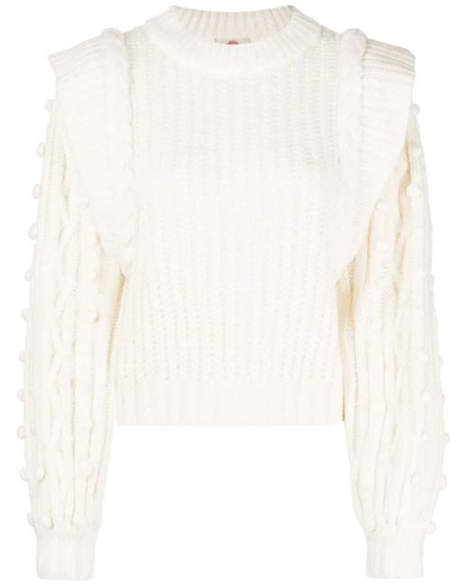 Farm Rio White Braided-Detail Chunky-Knit Jumper