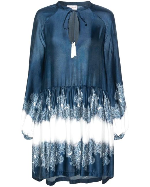 ERMANNO FIRENZE Blue Lace-print Mini Dress