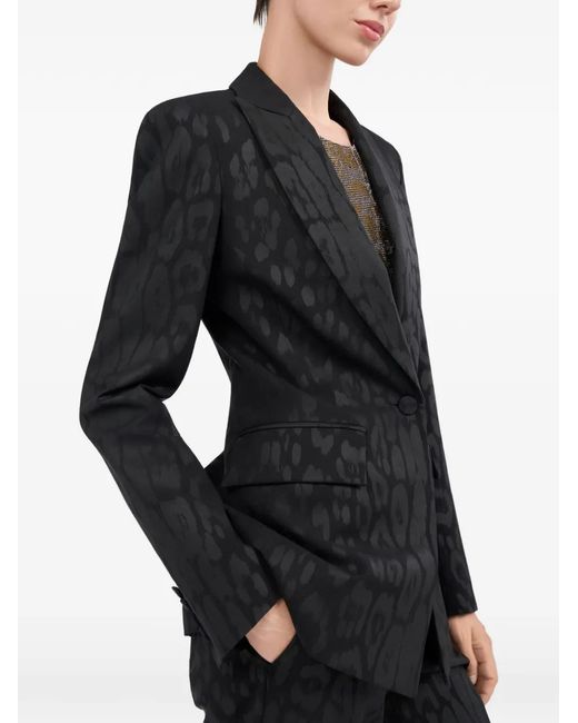 Roberto Cavalli Black Animal-Print Single-Breasted Jacket