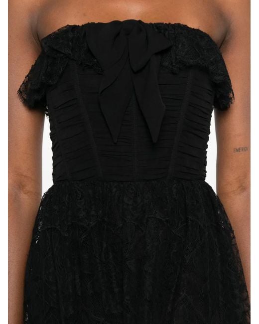 Alessandra Rich リボンレース ラッフルワンピース Black