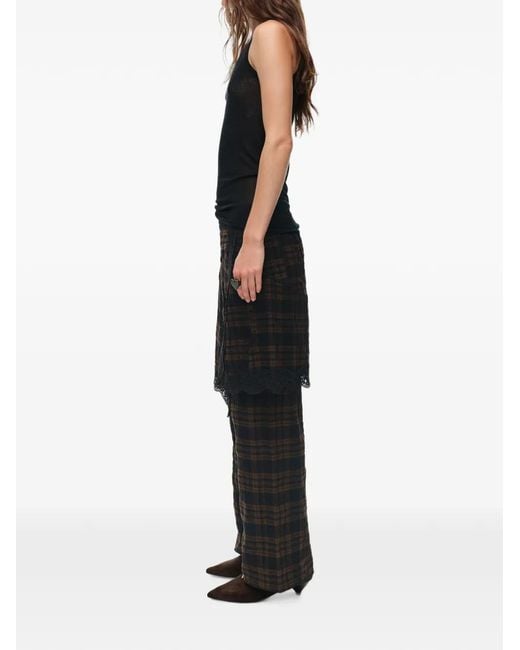 Bimba Y Lola Black Chemise À Carreaux Bordée De Dentelle