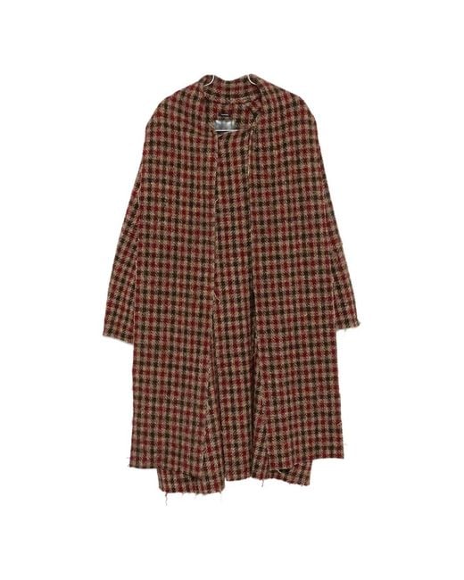 R13 Brown Check-Pattern Double-Breasted Coat
