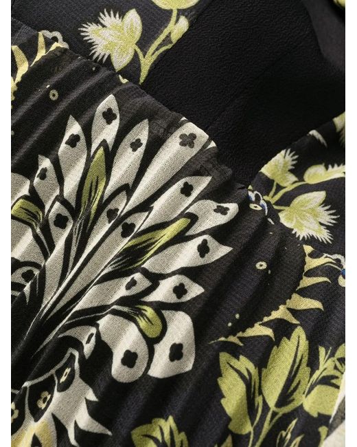 Etro Green Floral-Print Pleated Midi Dress