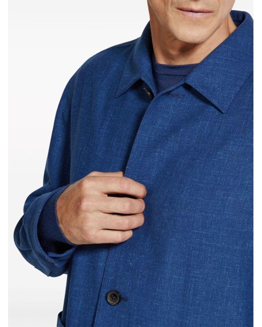 Zegna Blue Oasi Linen Shirt Jacket for men