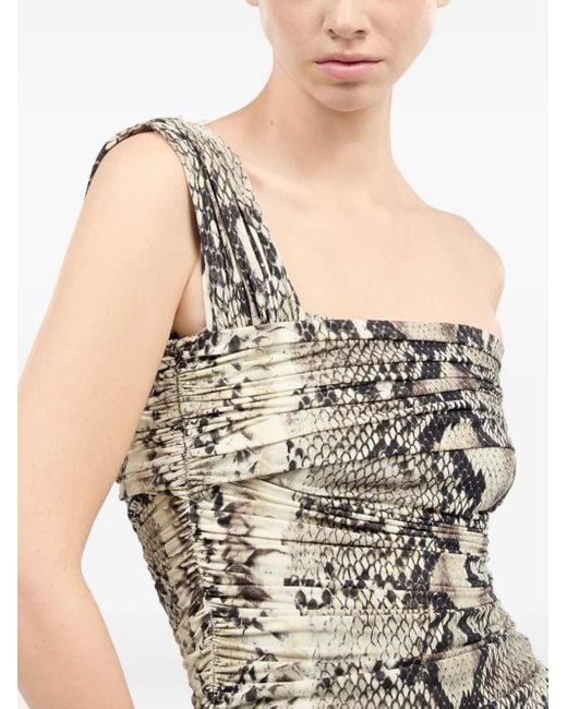 Roberto Cavalli Gray One-Shoulder Snakeskin-Print Mini Dress