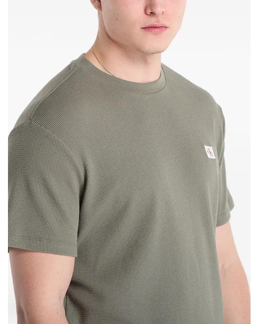 Calvin Klein Gray Waffle-Knit Logo-Patch T-Shirt for men