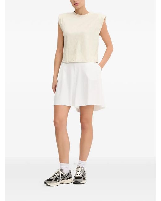 EA7 White Padded-Shoulder Leopard-Print Top