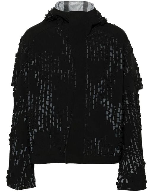 HELIOT EMIL Black Morphogens Lasercut-pattern Hooded Jacket for men