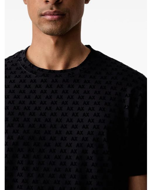 ARMANI EXCHANGE Black Logo-Pattern T-Shirt for men