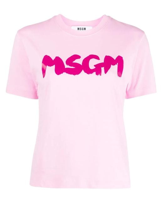 MSGM Pink Logo-Print Cotton T-Shirt