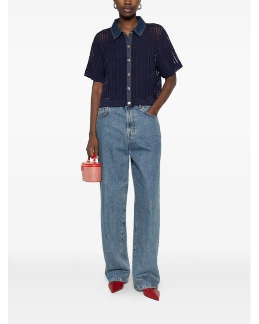 Sandro Blue Openwork Collared Shirt