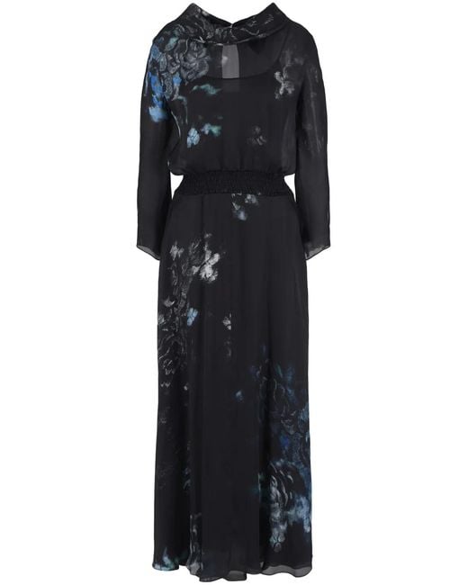 Giorgio Armani Black Floral-Print Silk Maxi Dress