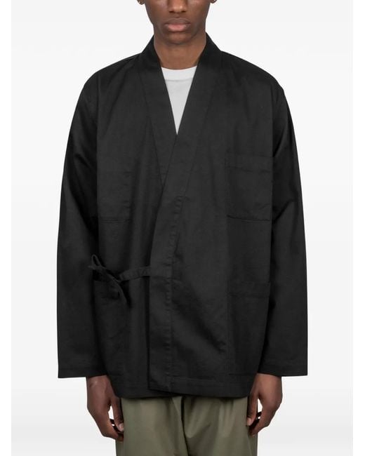 Universal Works Black Wrap-Front Kimono for men