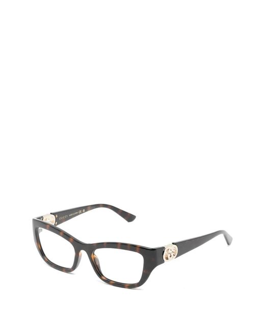 Gucci Brown Tortoiseshell-Effect Interlocking-Logo Glasses
