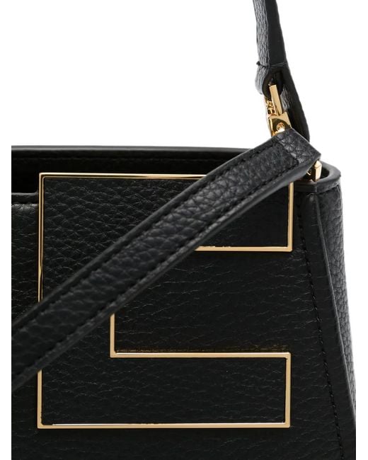 Elisabetta Franchi Black Logo-Plaque Pebbled-Effect Tote Bag
