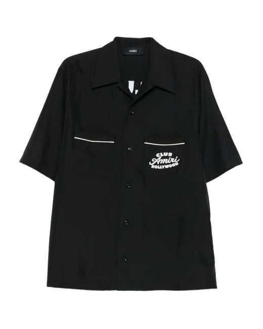 Camicia A Maniche Corte Con Ricamo di Amiri in Black da Uomo