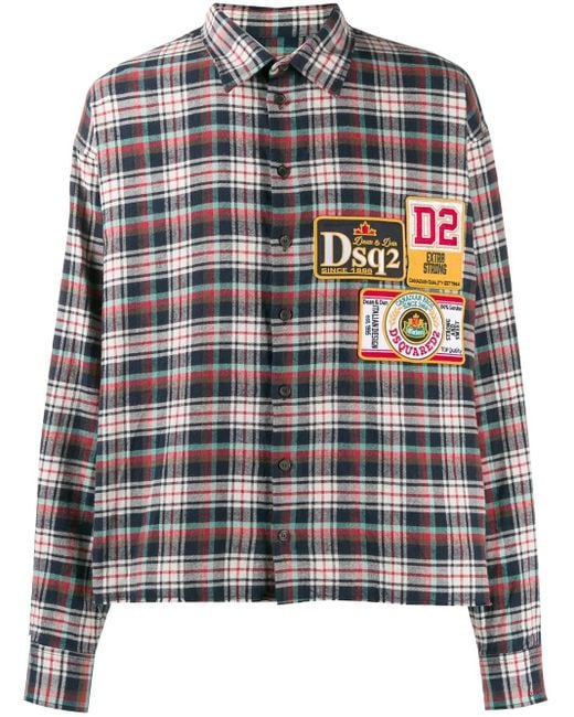 DSquared² Multicolor Plaid Logo Patch Shirt for men