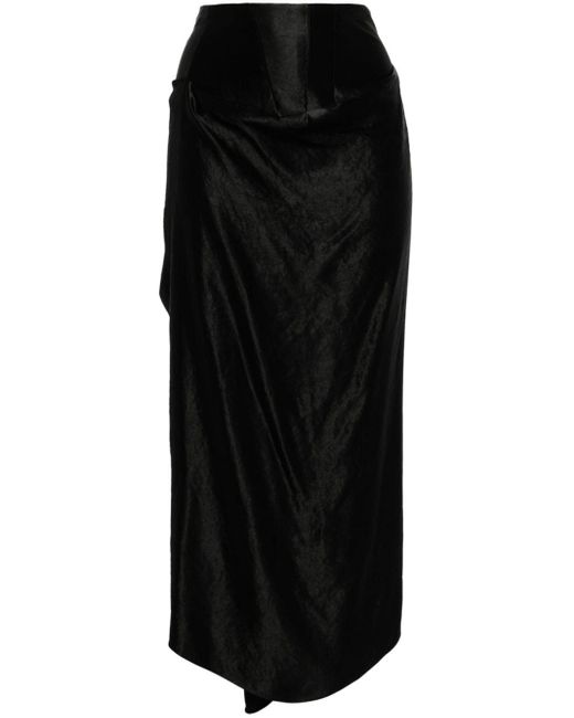 A.W.A.K.E. MODE Black High-waisted Satin Midi Skirt