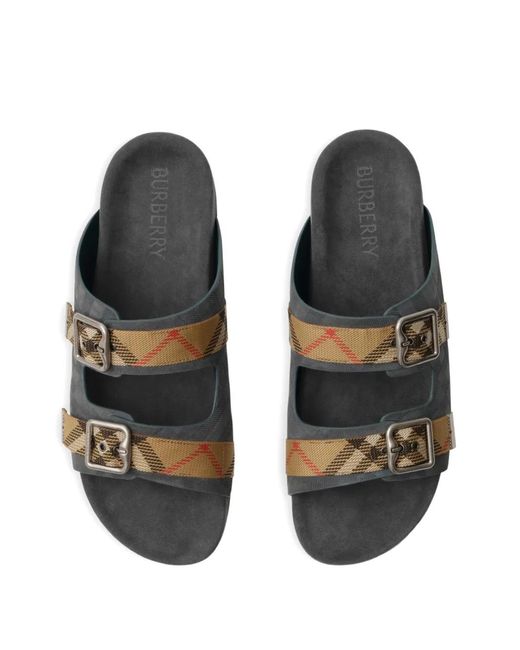 Burberry White Check Suede Urchin Sandals for men