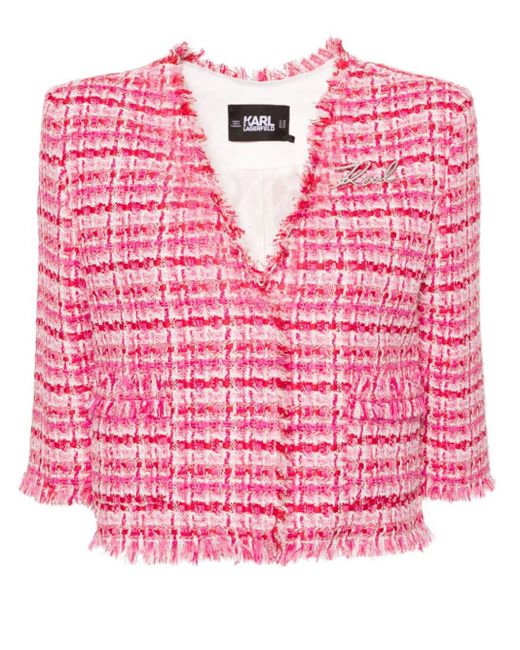 Karl Lagerfeld Pink Logo-pin Bouclé Jacket