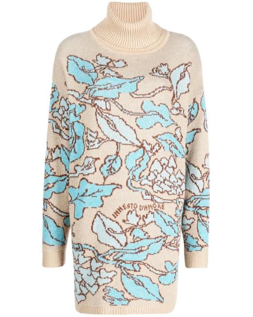 Twinset Blue X Marco Rambaldi Floral-Jacquard Roll-Neck Jumper