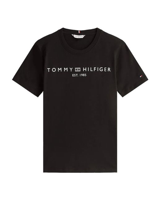 Tommy Hilfiger Black Embroidered-Logo Cotton T-Shirt