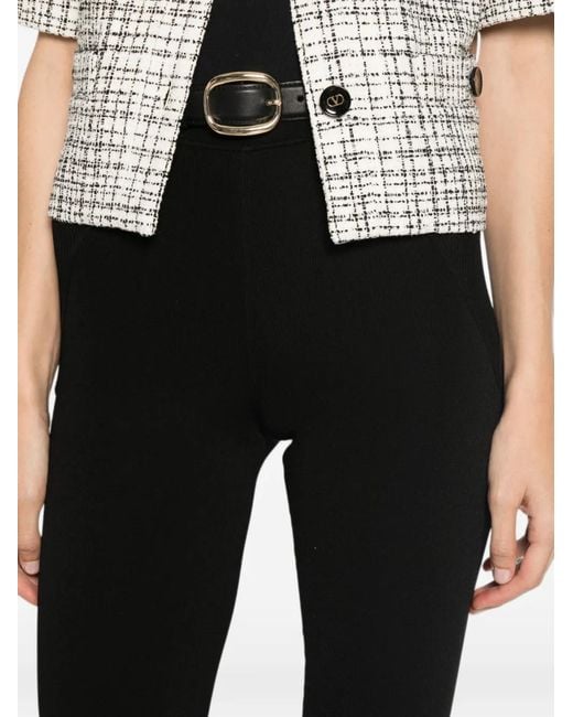 Self-Portrait Black Ribbed-Knit Cropped Trousers