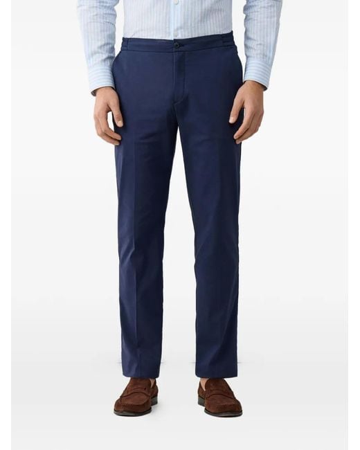 Hackett Blue Pleated Elasticated-Waistband Chino Trousers for men