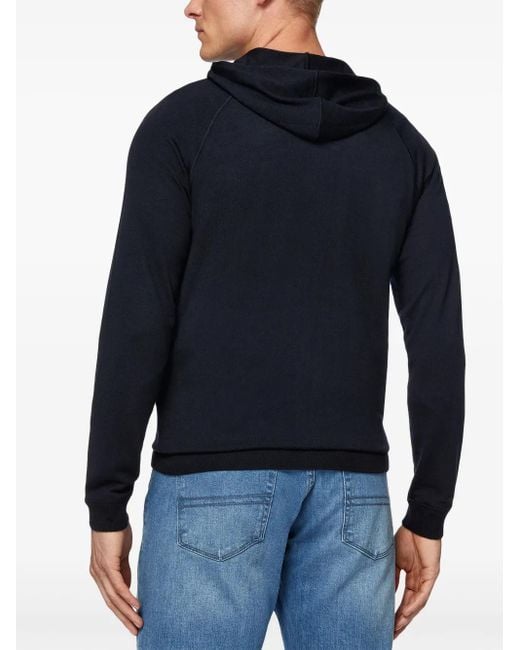 Boggi Blue Merino-Wool Zip Hoodie for men