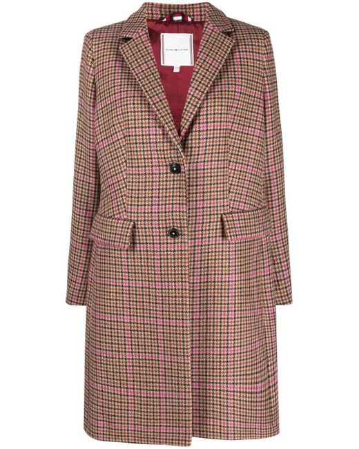 Tommy Hilfiger Wool Plaid-patterned Single-breasted Coat in Brown | Lyst