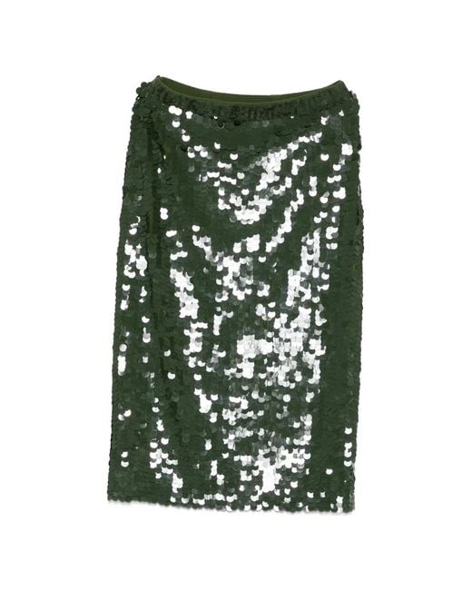 P.A.R.O.S.H. Green Sequin-Embellished Midi Skirt