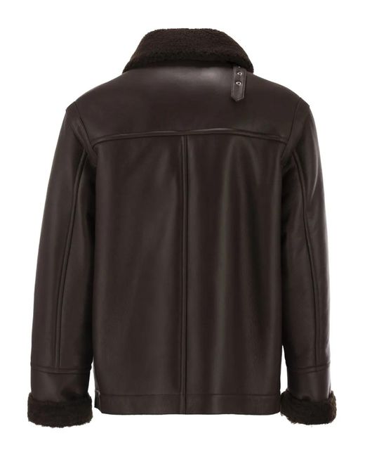 PT Torino Black Shearling-Trim Leather Jacket for men