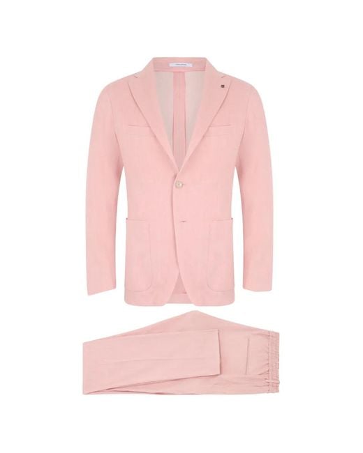 Tagliatore Pink Single-Breasted Patch-Pocket Suit for men