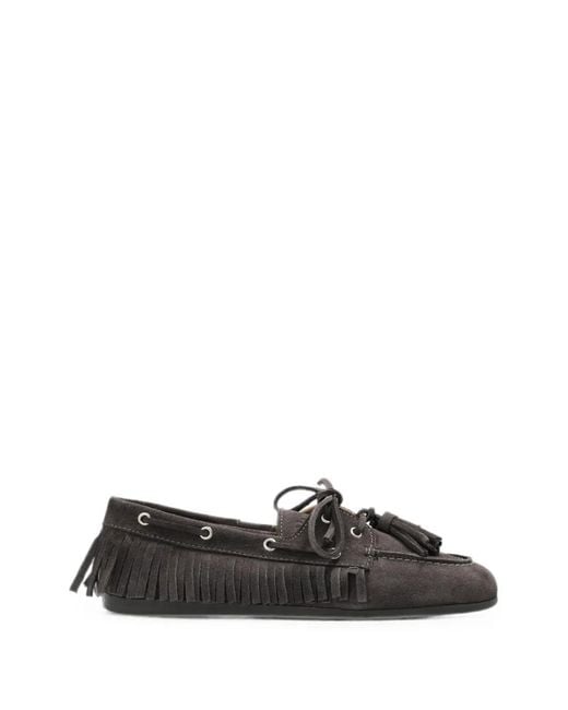 POSA Black Tassel-Detail Fringed Loafers