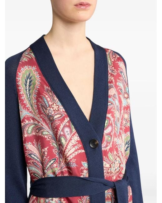 Etro Blue Paisley-Print Silk-Blend Cardigan