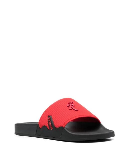 Raf Simons Red Embossed-Logo Sliders