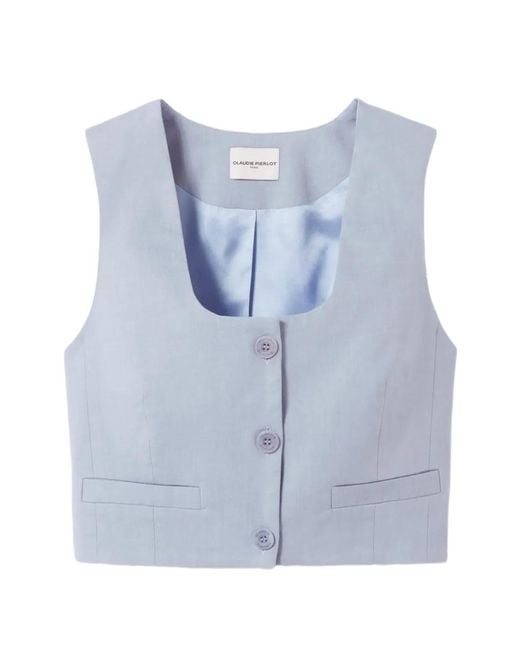 Claudie Pierlot Blue Square-Neck Buttoned Vest