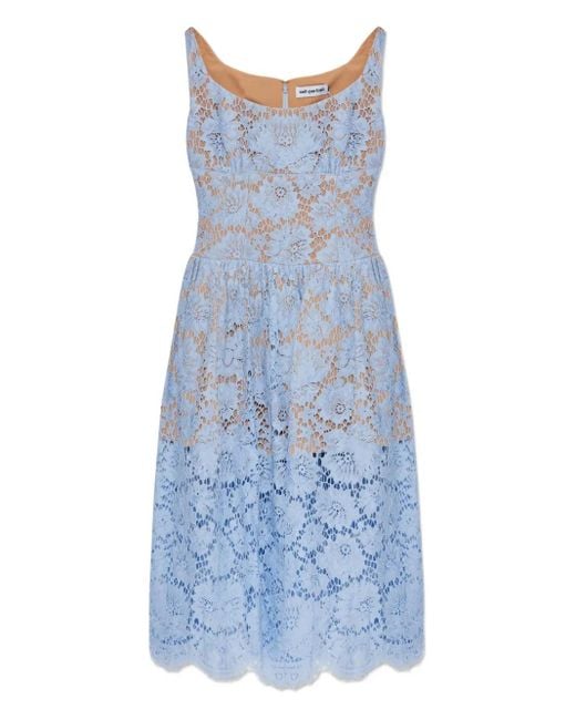 Self-Portrait Blue Floral Lace Midi Dress