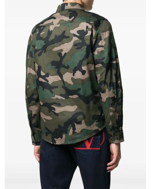Valentino Garavani Green Camouflage-Print Shirt for men
