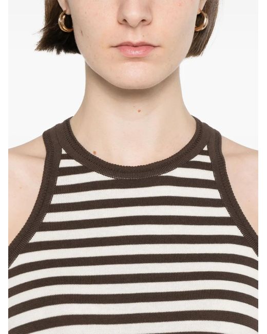 Max Mara Black Sleeveless Top With Striped Pattern And High Neckline