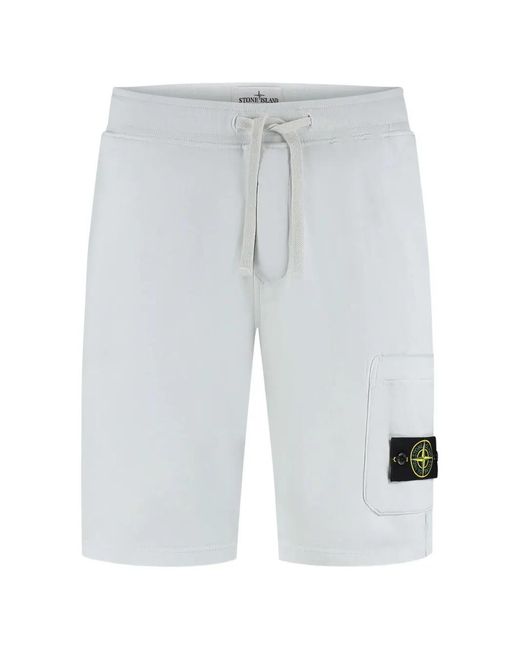 Stone Island White Drawstring Logo-Patch Shorts for men