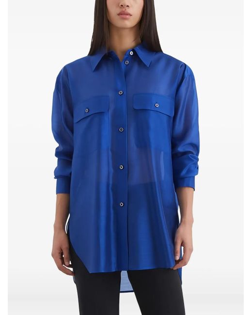 Marc O' Polo Blue Patch-Pockets Button-Up Shirt