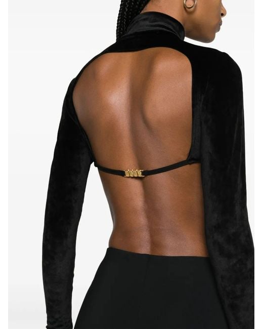 Gcds Black Velvet-Finish High-Neck Top
