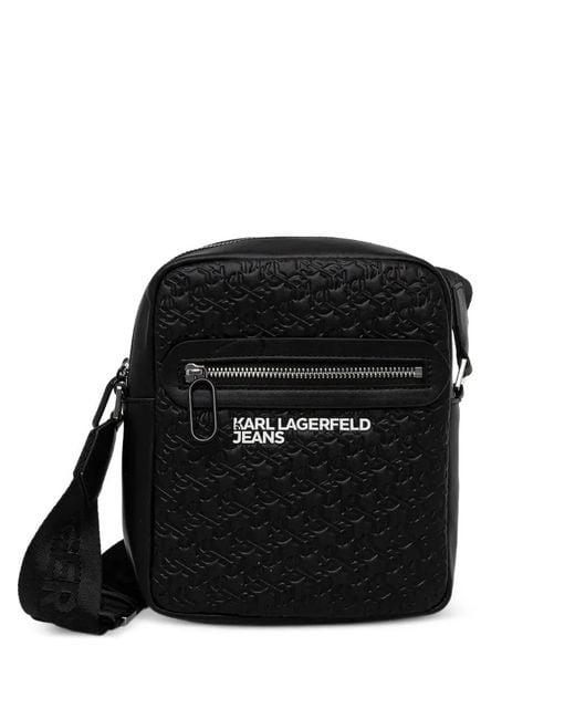 Karl Lagerfeld Black Embossed Messenger Bag