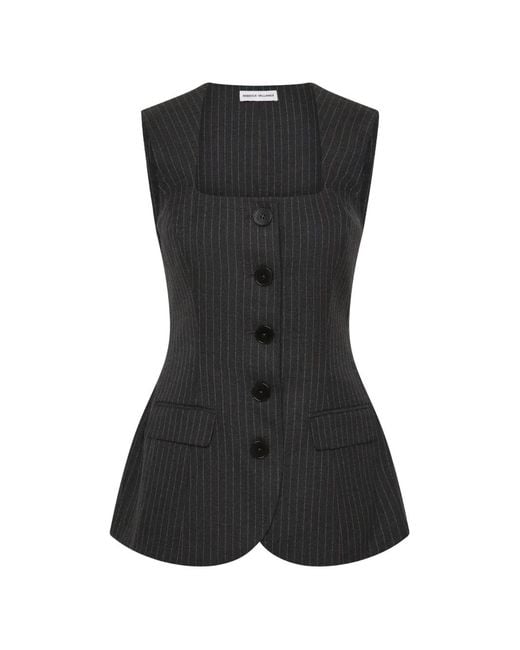Rebecca Vallance Black Harri Pinstripe Button-Up Top